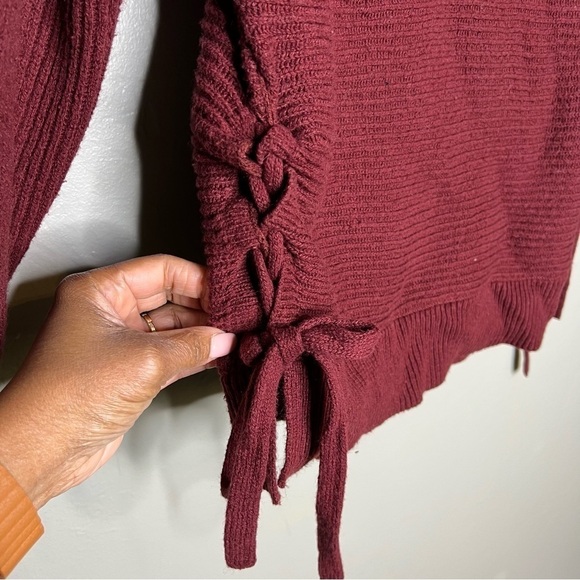 Ruby Moon Ribbed Lace Up Cowl Neck Sweater - Picture 4 of 5